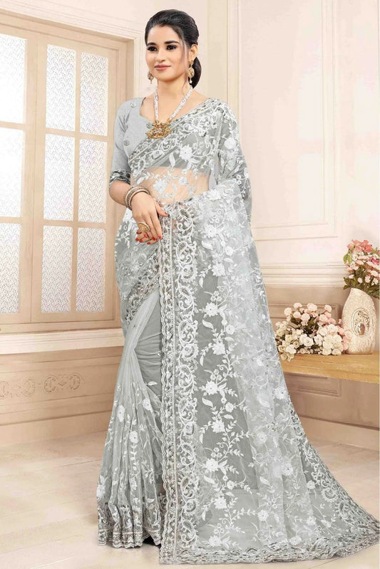 Grey Colour Net Designer Saree SD1120148