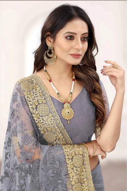 Grey Colour Net Designer Saree SD1120841 A