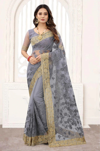 Grey Colour Net Designer Saree SD1120841