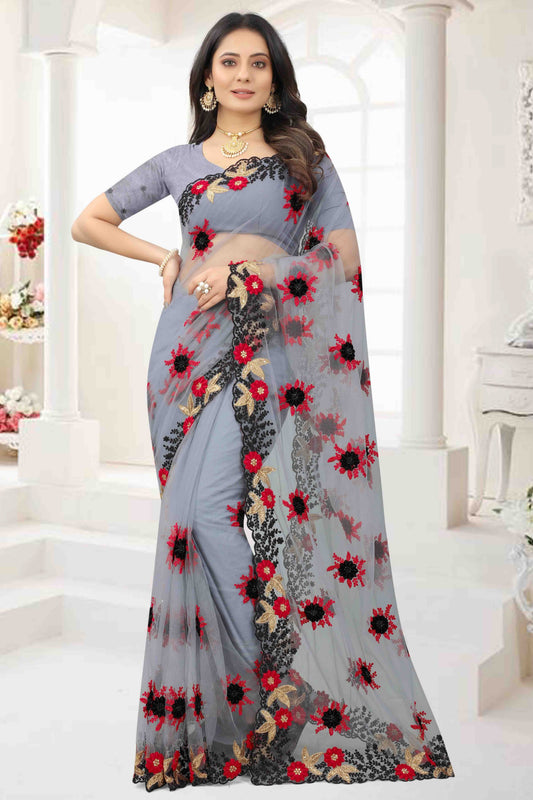 Grey Colour Net Designer Saree SD1121214