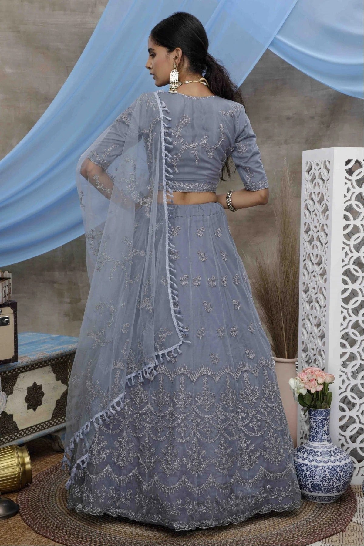 Grey Colour Net Embroidery Lehenga Choli LC1150032 A