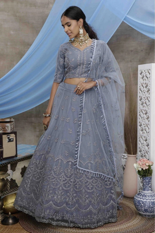 Grey Colour Net Embroidery Lehenga Choli LC1150032