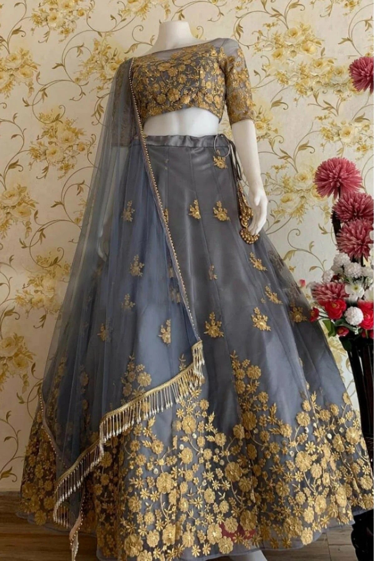 Grey Colour Net Lehenga Choli LC1020079