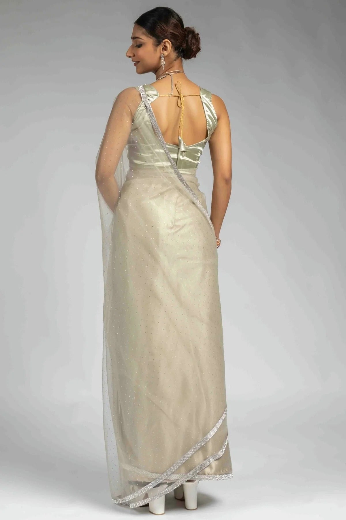 Grey Colour Net Ready To Wear Saree SD1122056 A