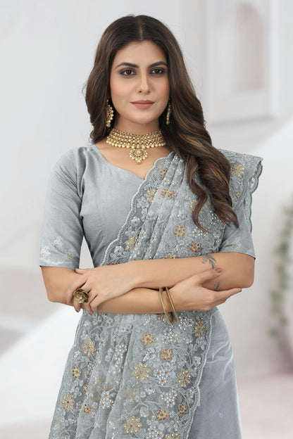 Grey Colour Net Saree SD1090838 A