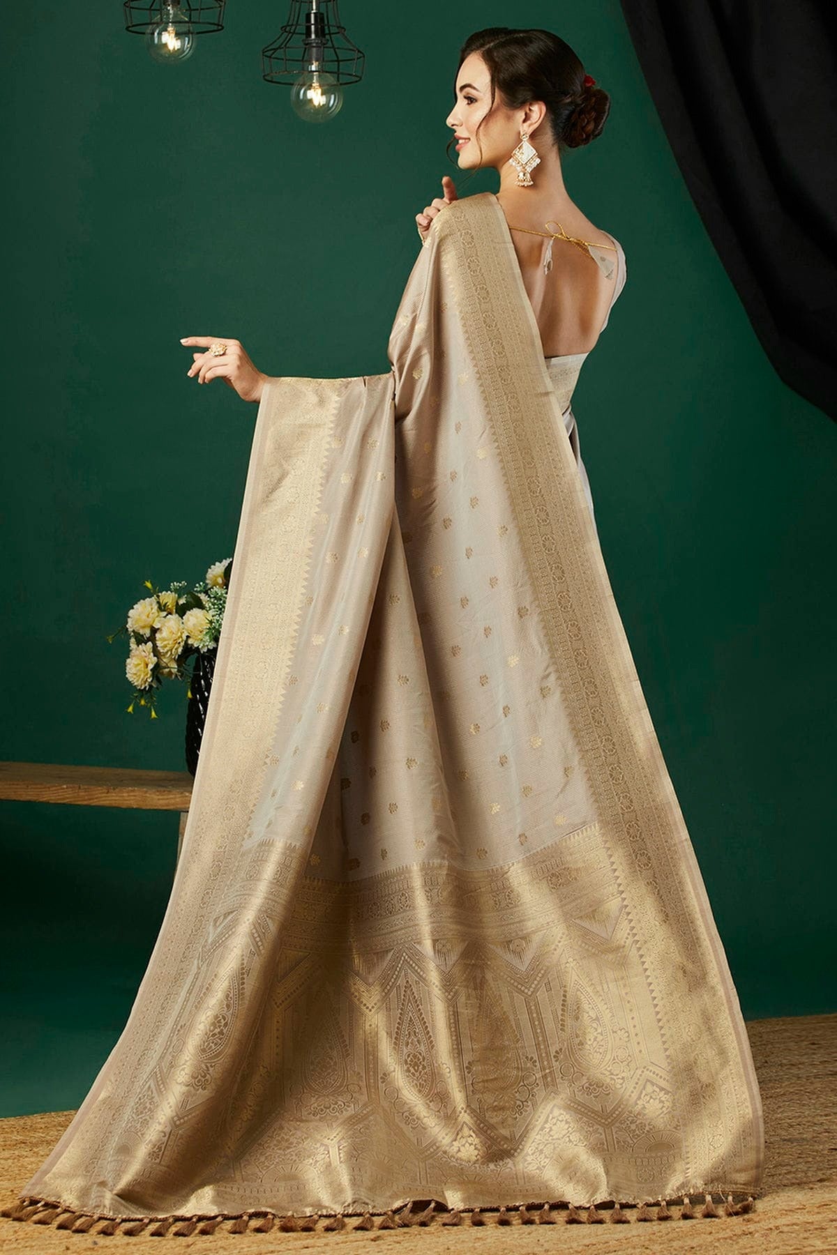 Grey Colour Nylon Banarasi Traditional Saree SD1112133 A