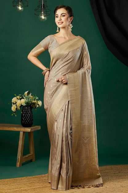 Grey Colour Nylon Banarasi Traditional Saree SD1112133