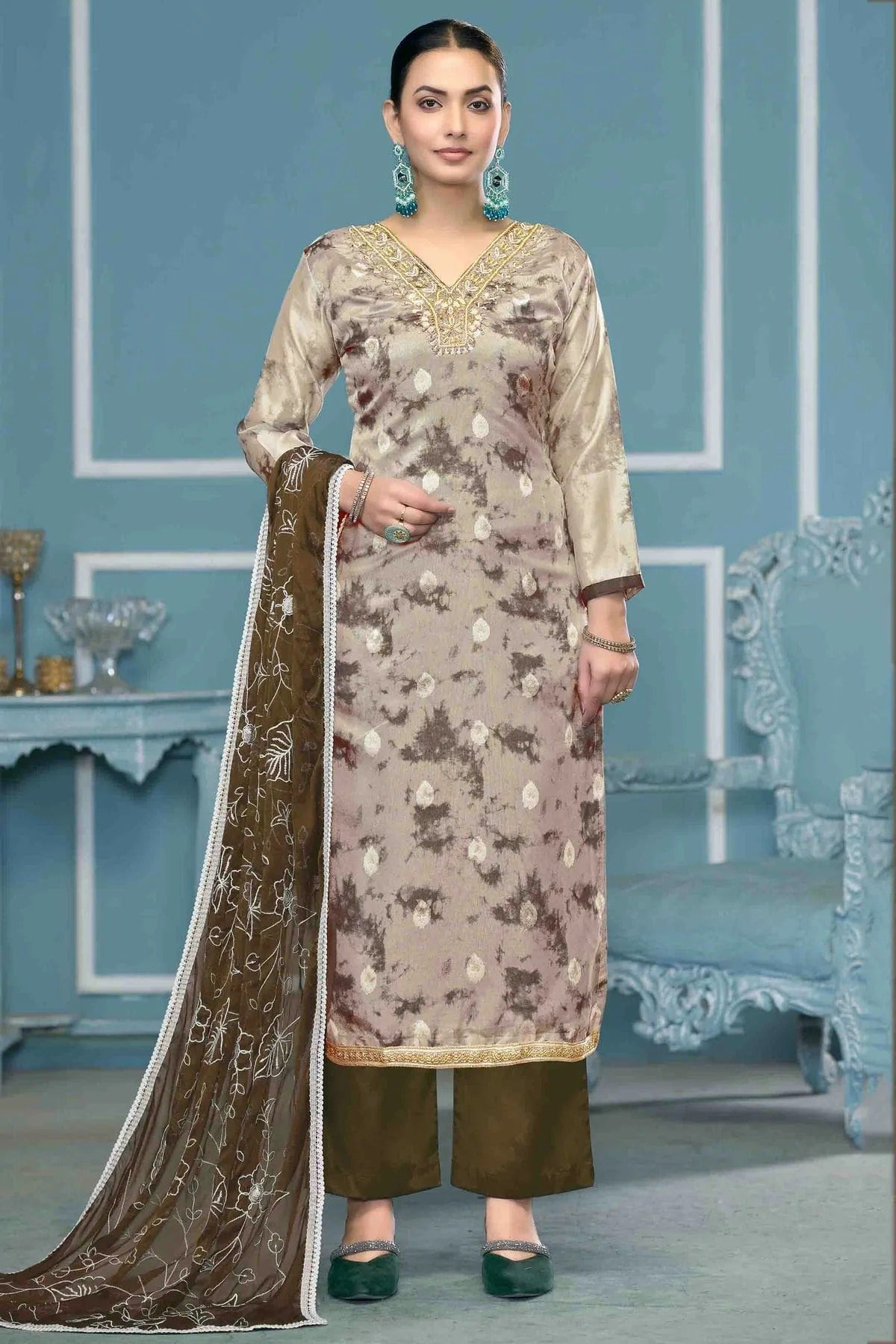 Grey Colour Organza Banarasi Pant Style Suit SM1113236