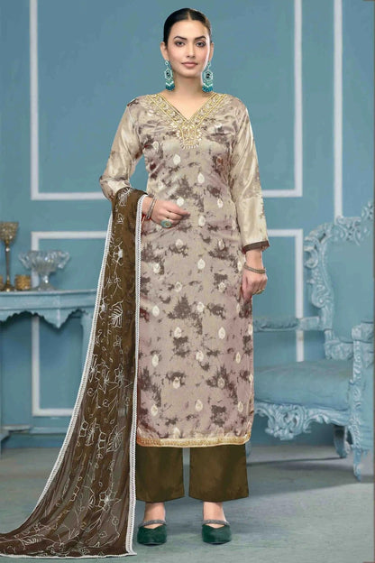 Grey Colour Organza Banarasi Pant Style Suit SM1113236
