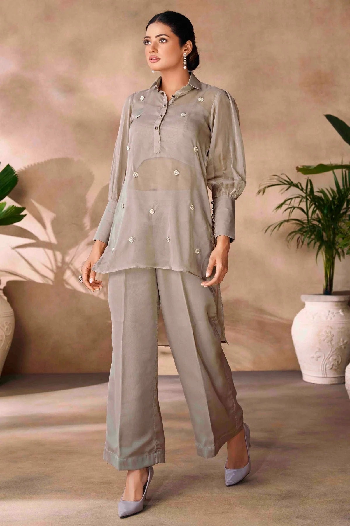 Grey Colour Organza Co Ord Suit TP1080953 A