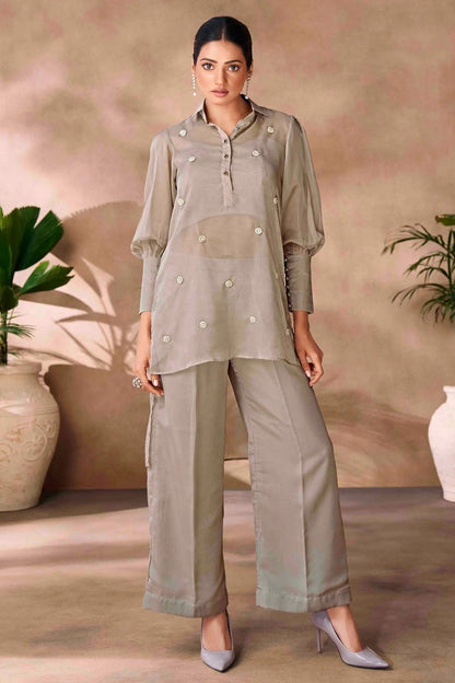 Grey Colour Organza Co Ord Suit TP1080953