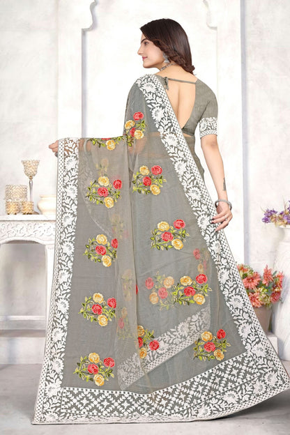 Grey Colour Organza Designer Saree LC1121536 A