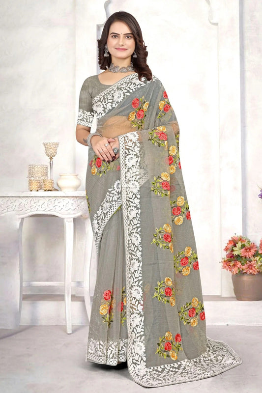Grey Colour Organza Designer Saree LC1121536