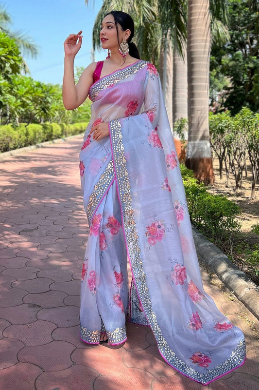 Grey Colour Organza Saree SD1110367