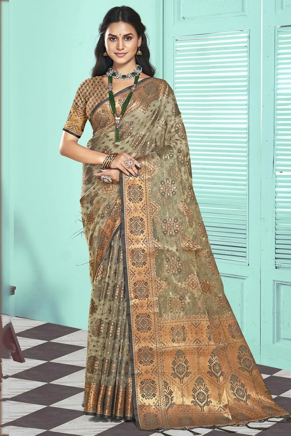 Grey Colour Organza Traditional Saree SD1102597
