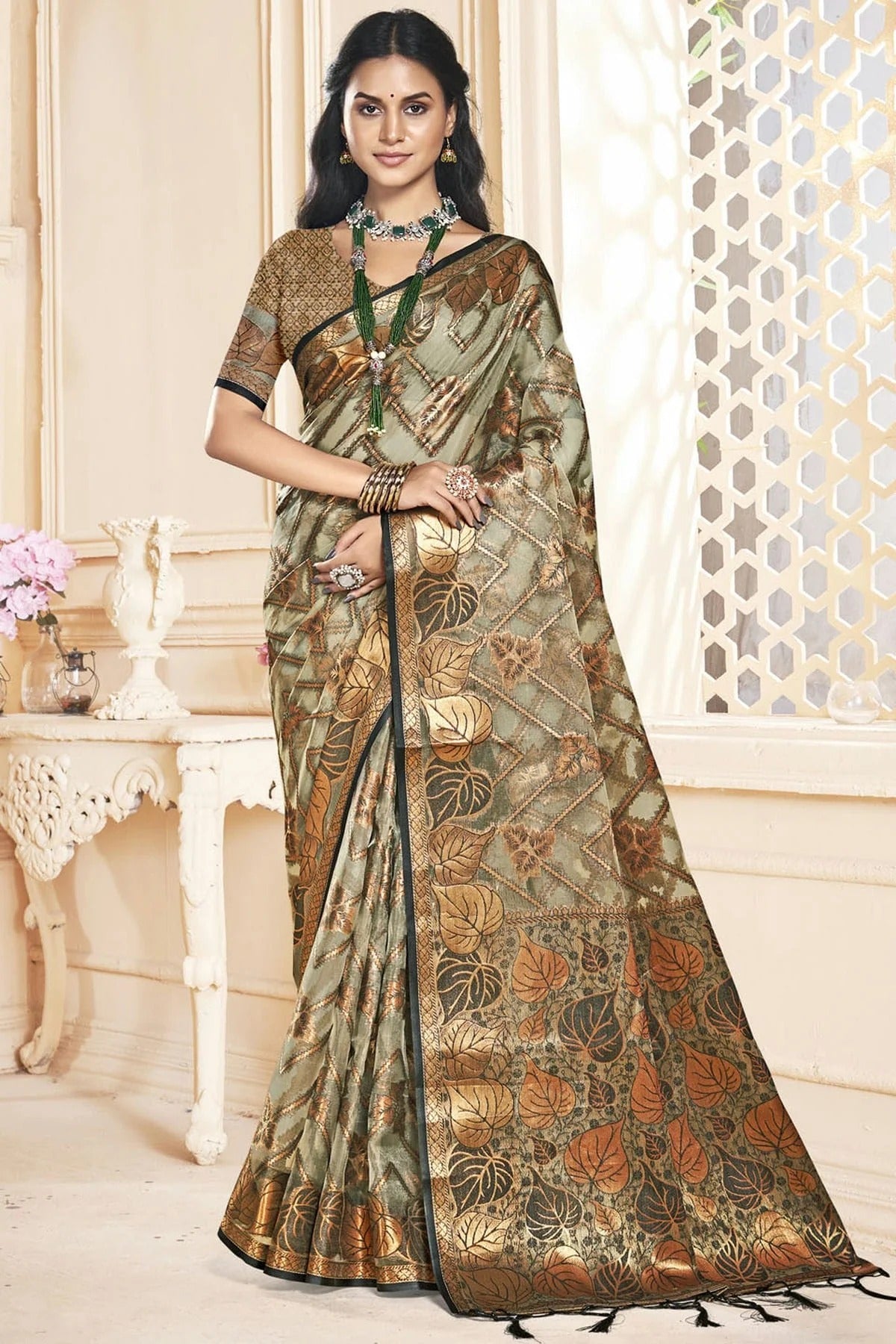 Grey Colour Organza Traditional Saree SD1102606
