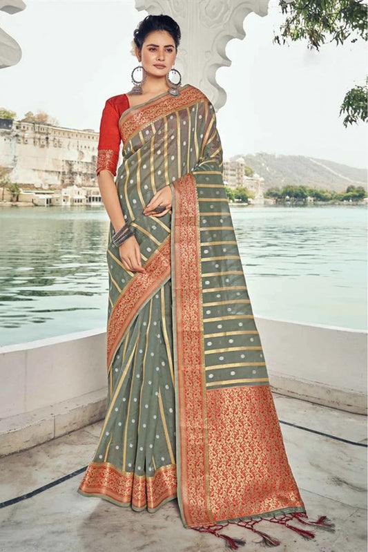 Grey Colour Organza Woven Saree SD1100472