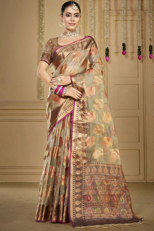 Grey Colour Organza Woven Work Traditional Saree SD1102915
