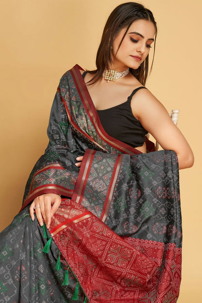 Grey Colour Patola Silk Saree SD1110039 A