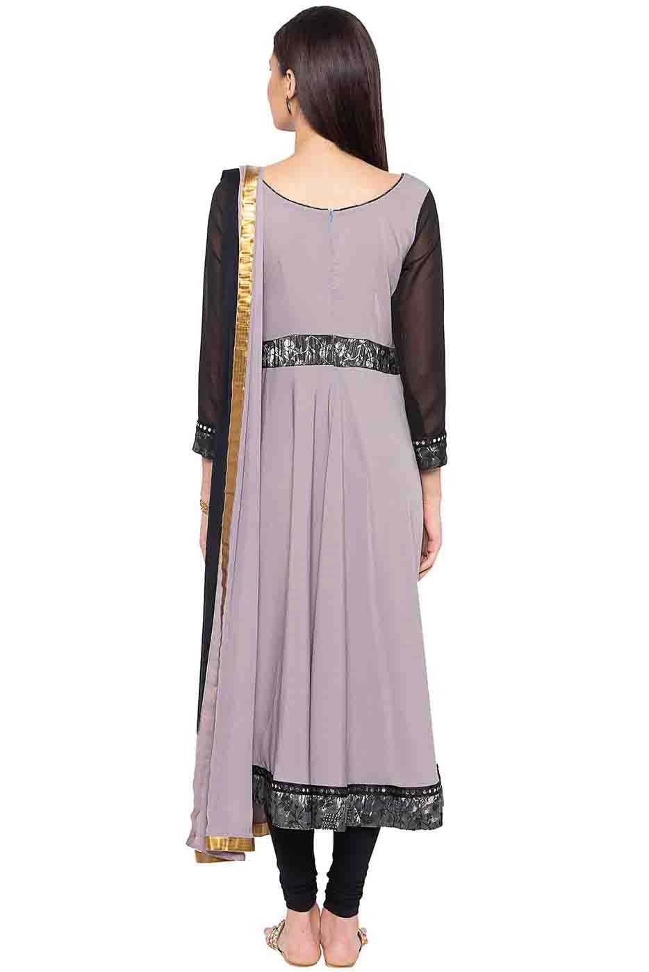 Grey Colour Plus Size Crepe Embroidery Anarkali Suit BW1070235 A