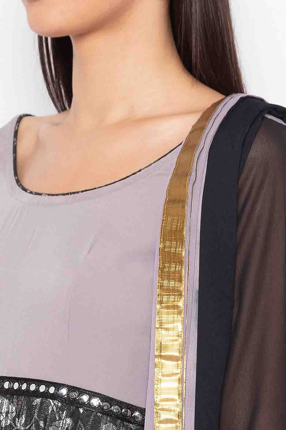 Grey Colour Plus Size Crepe Embroidery Anarkali Suit BW1070235 B