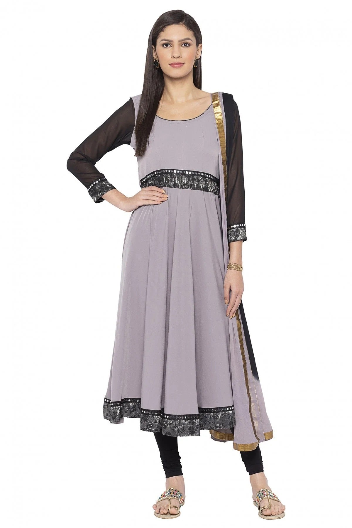 Grey Colour Plus Size Crepe Embroidery Anarkali Suit BW1070235