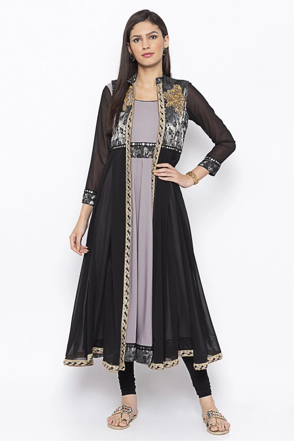 Grey Colour Plus Size Crepe Embroidery Kurta Set KR1070572