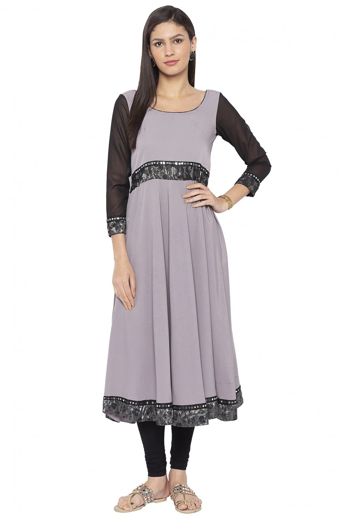 Grey Colour Plus Size Crepe Embroidery Kurti KR1070394