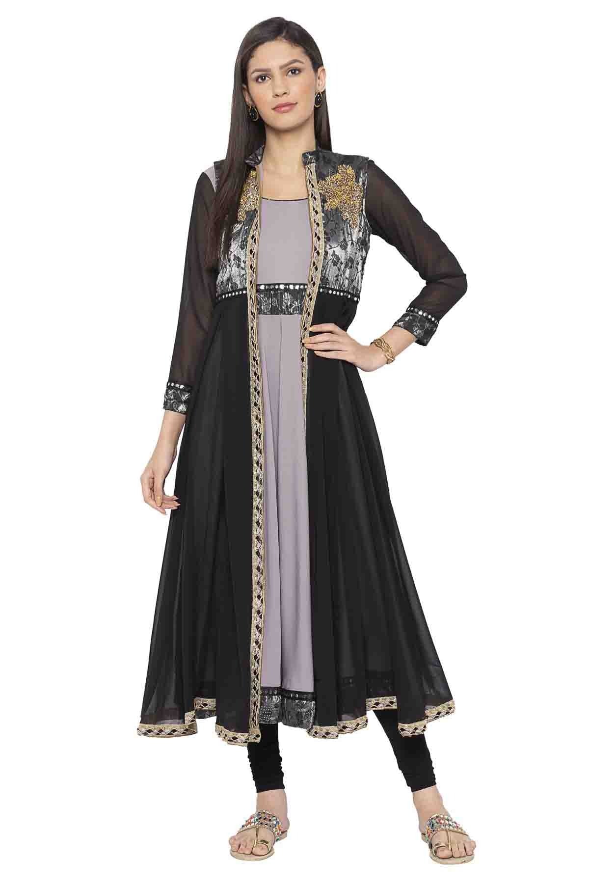 Grey Colour Plus Size Crepe Embroidery Palazzo Pant Suit BW1070236
