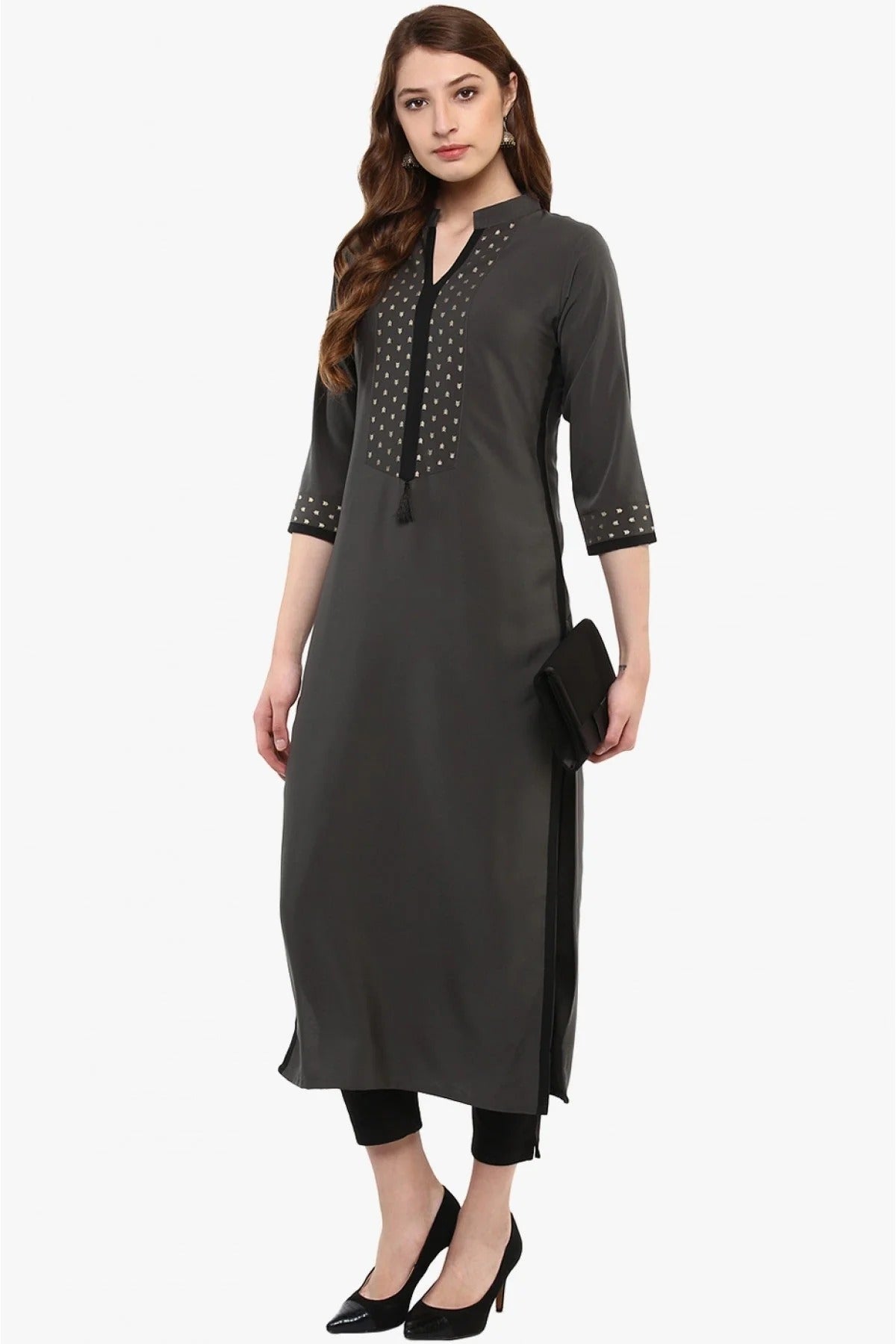 Grey Colour Plus Size Crepe Straight Kurti KR1060203 A