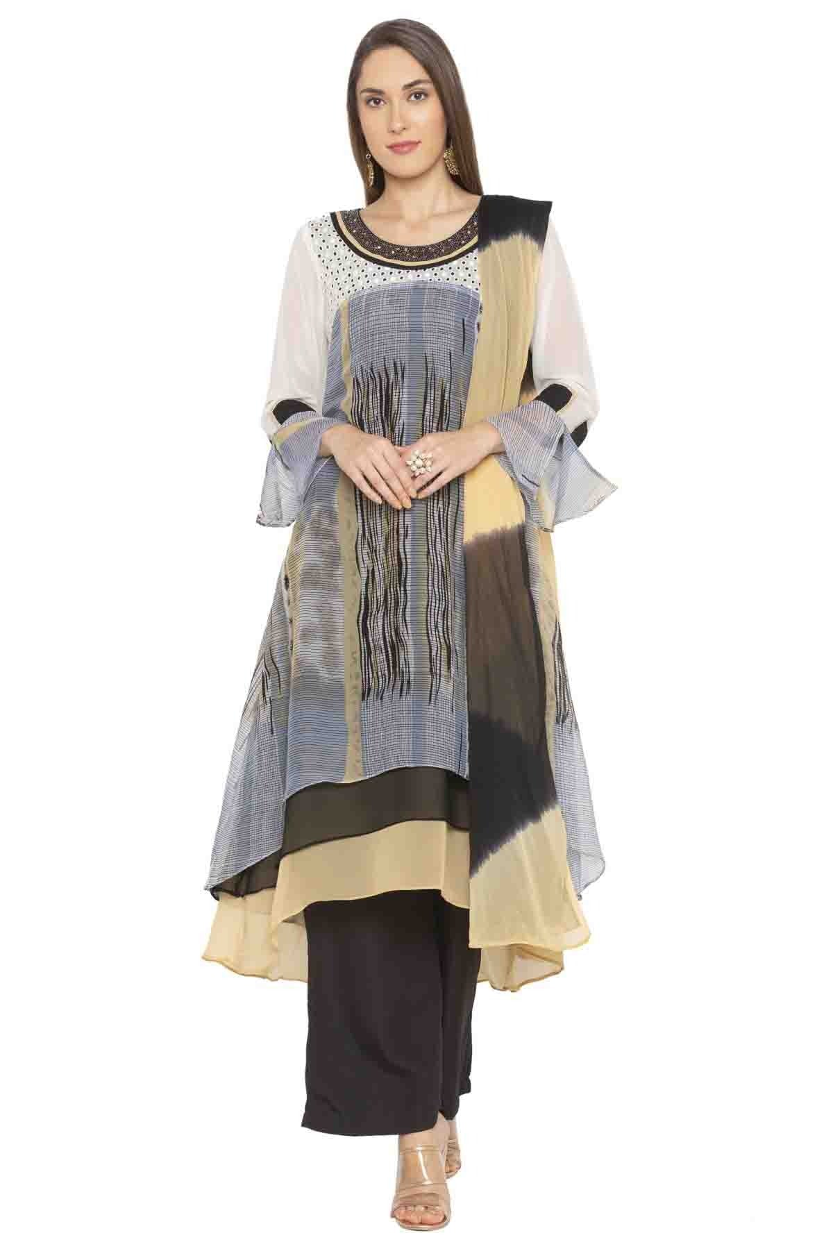 Grey Colour Plus Size Georgette Embroidery Palazzo Pant Suit BW1070231