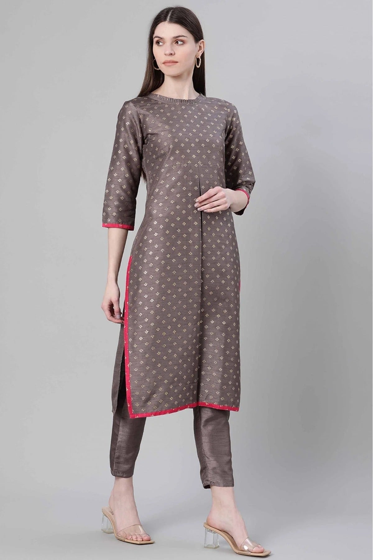 Grey Colour Poly Silk Foil Print Kurti KR1060258 A
