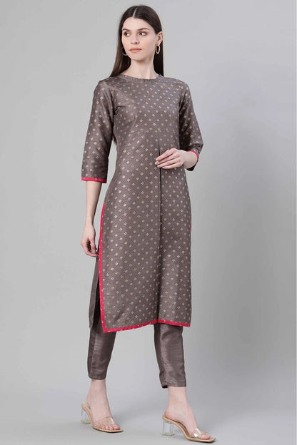 Grey Colour Poly Silk Foil Print Kurti KR1060258 A