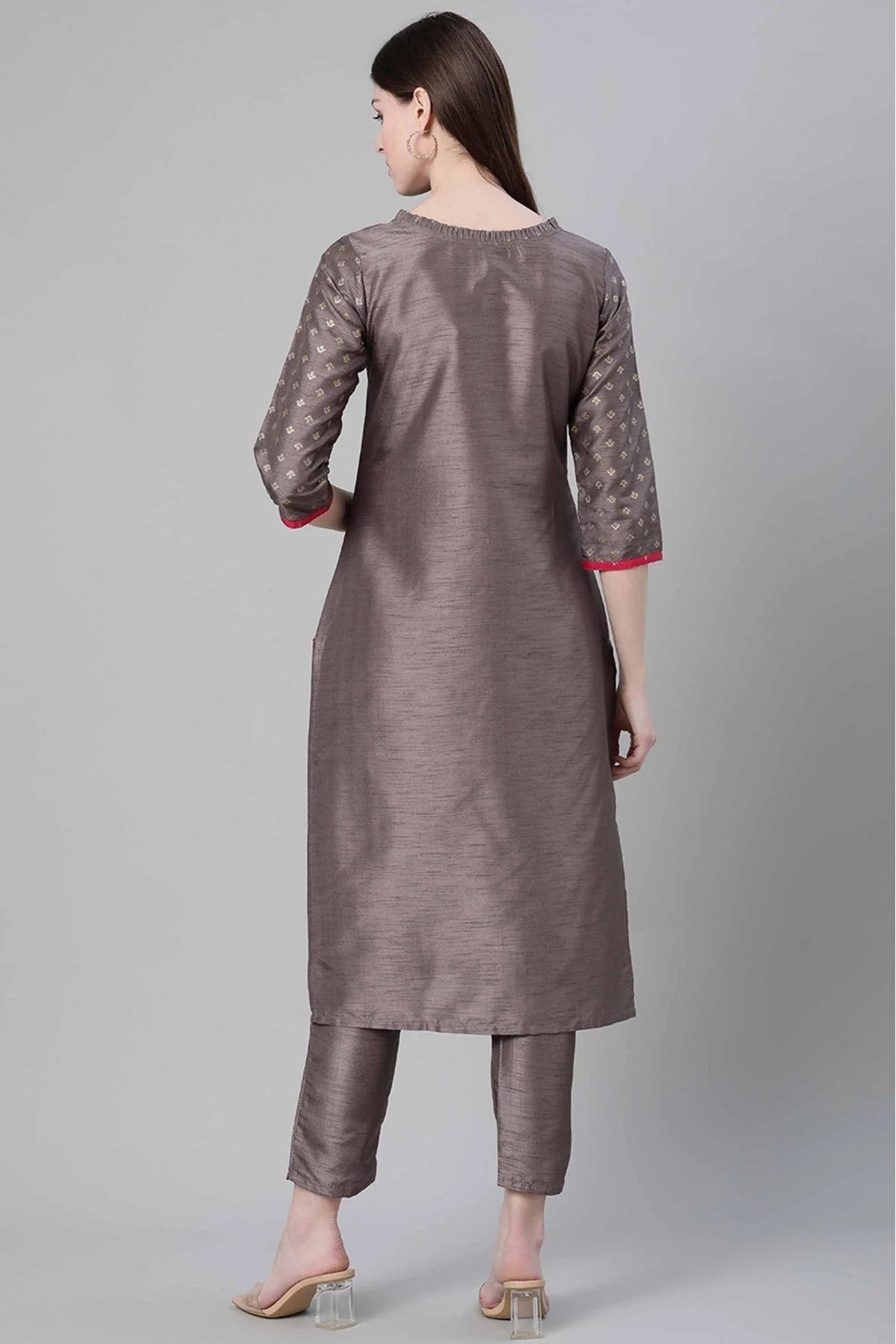 Grey Colour Poly Silk Foil Print Kurti KR1060258 B