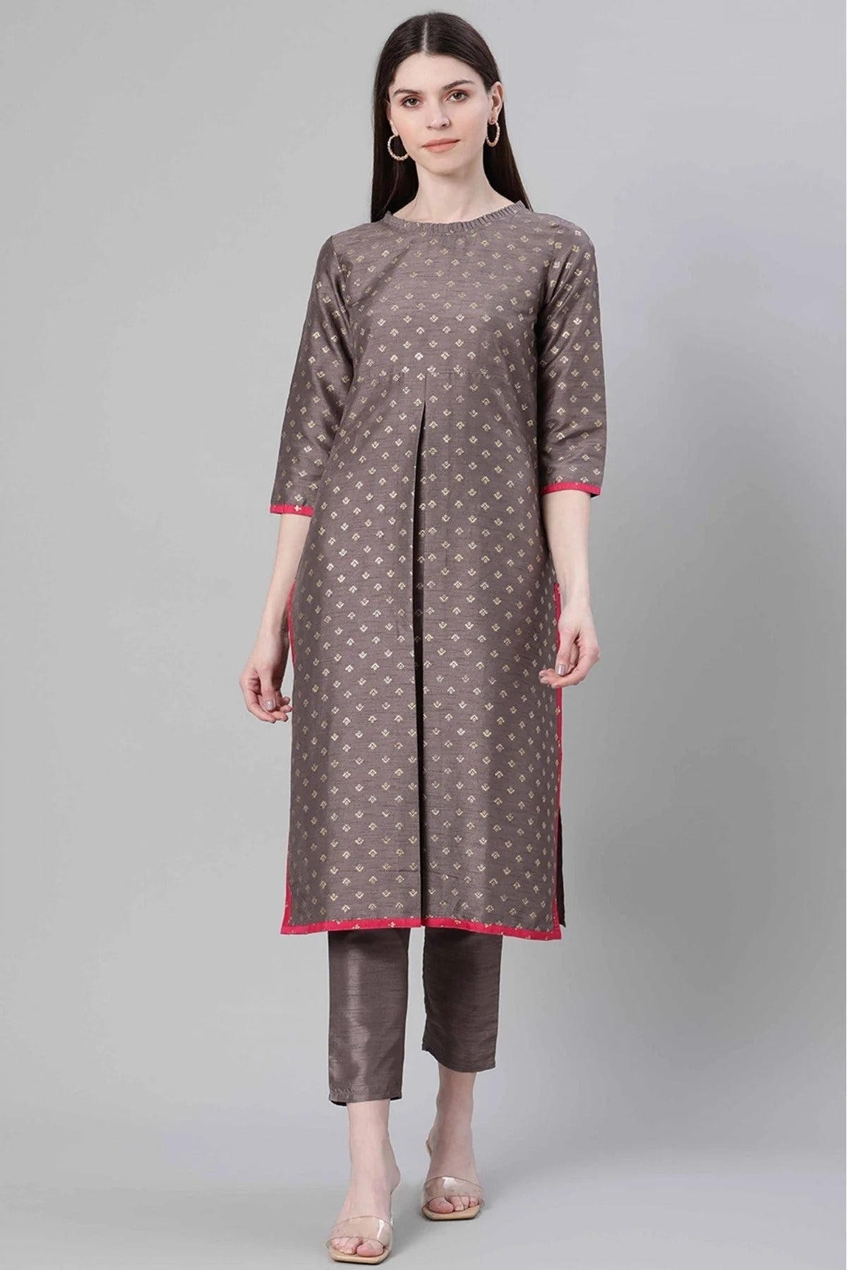 Grey Colour Poly Silk Foil Print Kurti KR1060258