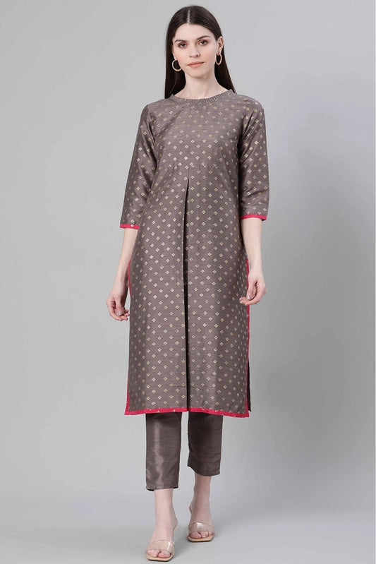 Grey Colour Poly Silk Foil Print Kurti KR1060258