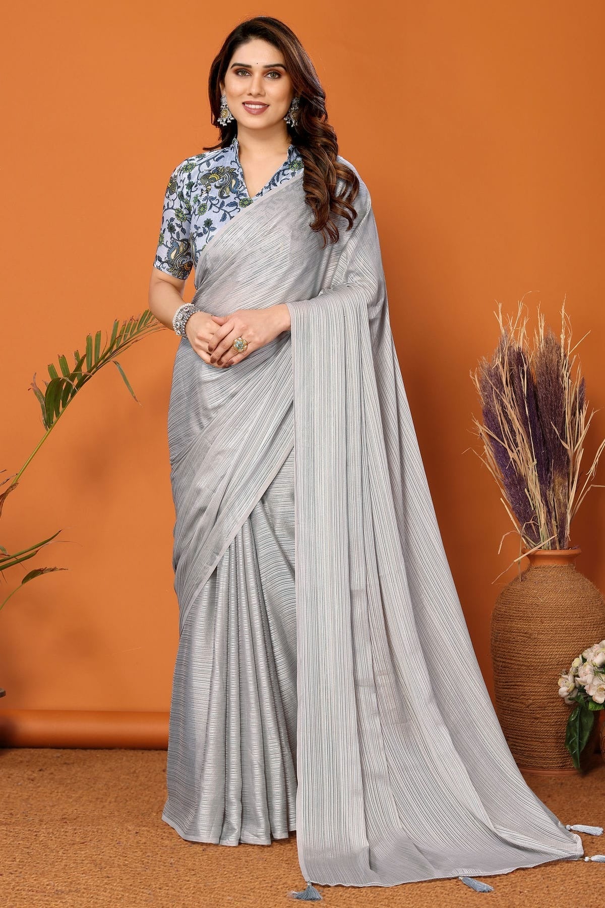 Grey Colour Polyester Printed Saree SD1180103