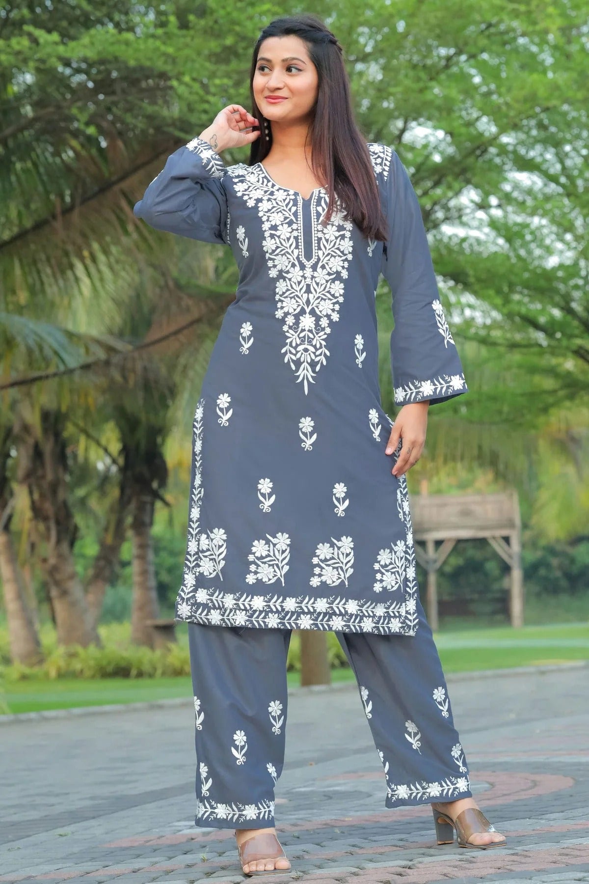 Grey Colour Rayon Kurta And Pant Set KR1111299