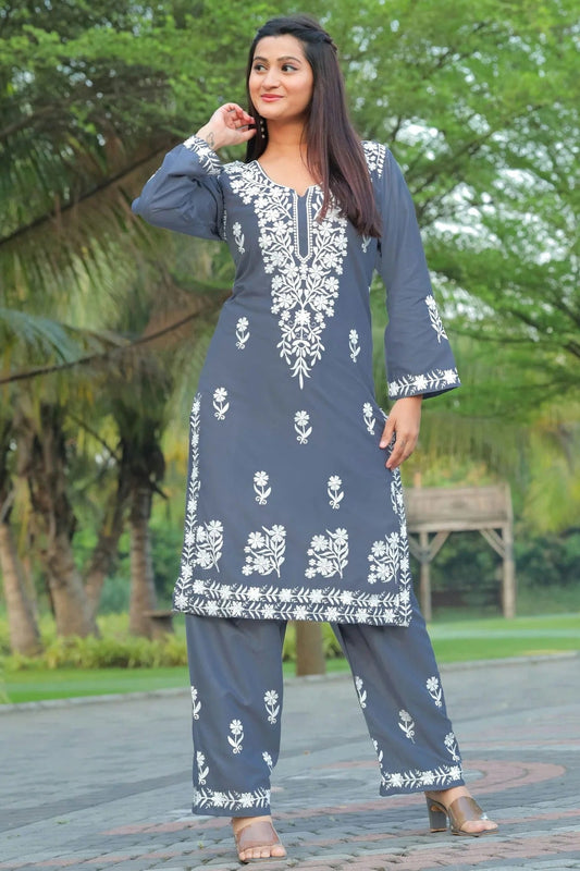 Grey Colour Rayon Kurta And Pant Set KR1111299