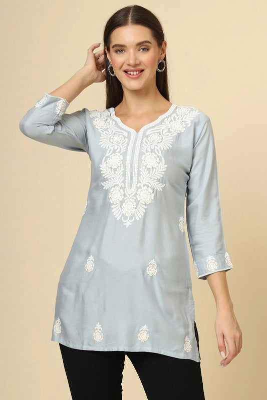 Grey Colour Rayon Readymade Top TP1110853