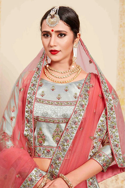 Grey Colour Satin Embroidery Lehenga Choli LC1080199 B