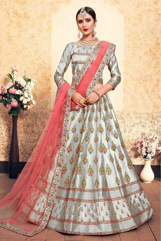 Grey Colour Satin Embroidery Lehenga Choli LC1080199