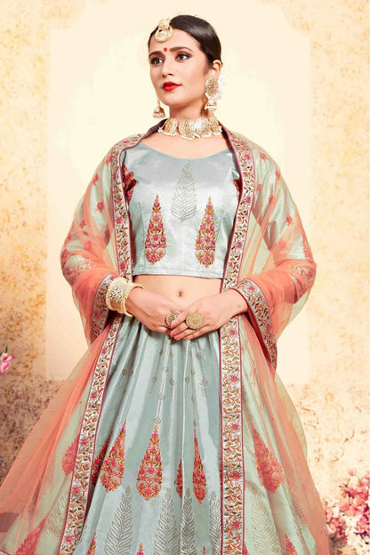 Grey Colour Satin Embroidery Lehenga Choli LC1080204 B