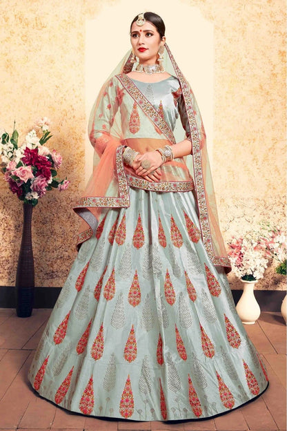 Grey Colour Satin Embroidery Lehenga Choli LC1080204