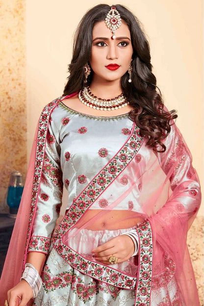 Grey Colour Satin Embroidery Lehenga Choli LC1080206 B
