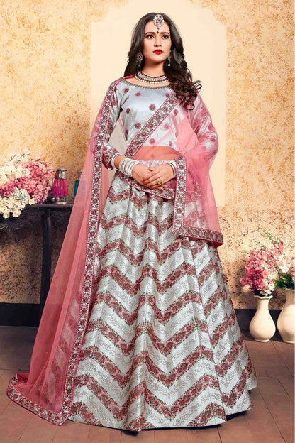 Grey Colour Satin Embroidery Lehenga Choli LC1080206