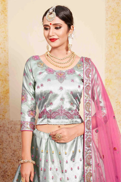 Grey Colour Satin Embroidery Lehenga Choli LC1080430 B