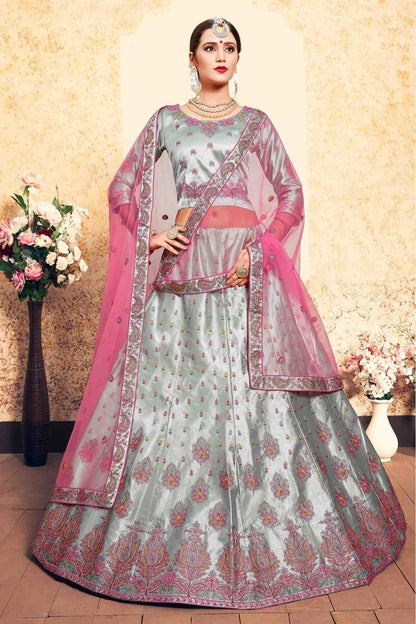 Grey Colour Satin Embroidery Lehenga Choli LC1080430