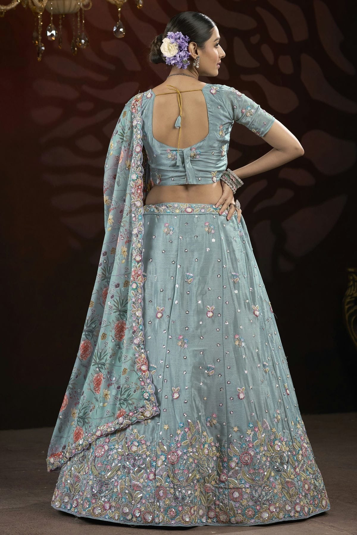 Grey Colour Semi Stitched Chinon Lehenga Choli LC1112519 A