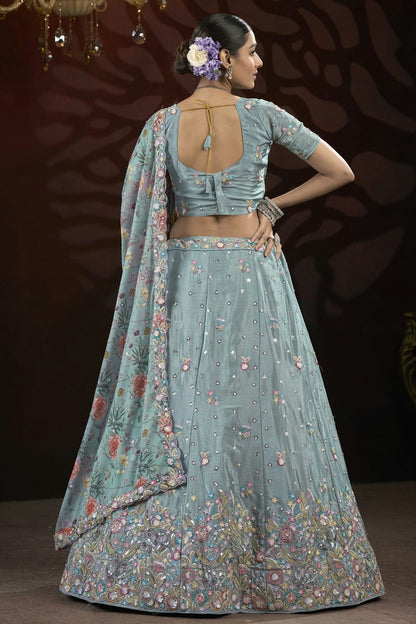 Grey Colour Semi Stitched Chinon Lehenga Choli LC1112519 A